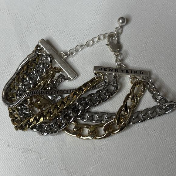 Jenny Bird Five Chain Silver Gold Bracelet Iconic Boho Chunky Lagenlook Vibes - Picture 12 of 14